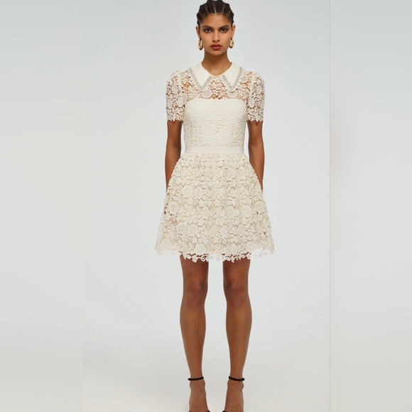 Self Portrait Ivory Guipure Mini Dress US 10 - Picture 1 of 14